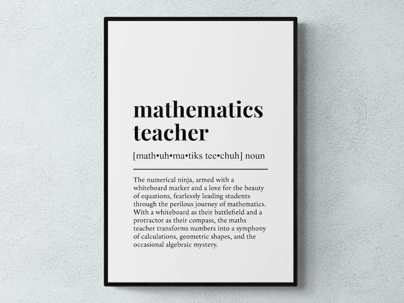 Mathematics Teacher Funny Definition Job Work Gift Wall Art Print ...