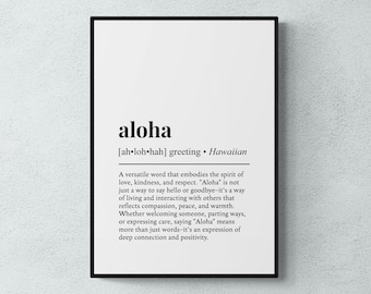 Aloha Definition Print, Hawaiian Word Wall Art, Hawaii Gift | Printable Digital Download