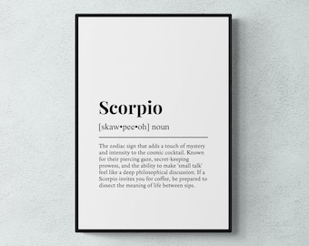 Scorpio Definition Print, Funny Zodiac Sign Wall Art, Astrology Gift | Printable Digital Download