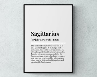 Sagittarius Definition Print, Funny Zodiac Sign Wall Art, Astrology Gift | Printable Digital Download