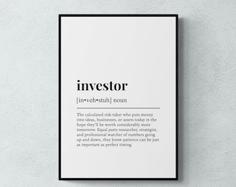 Investor Definition Print, Funny Finance Wall Art, Stock Market Gift | Printable Digital Download