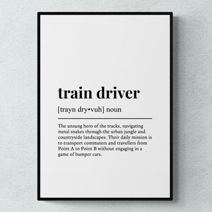 Impressão com a definição de maquinista, arte de parede divertida sobre trens, decoração de escritório, presente para ferroviários | Download digital para impressão