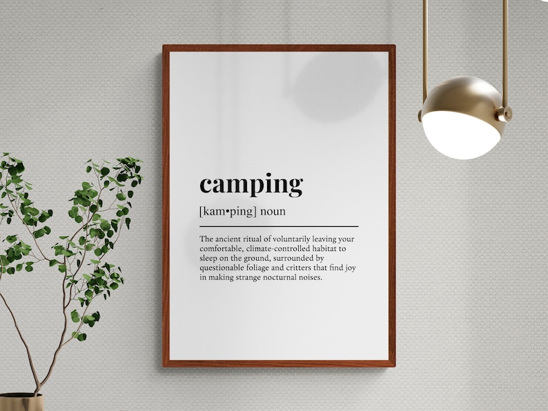 Camping Funny Definition Hobby Gift Wall Art Print Printable Digital