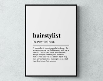 Hairstylist Definition Print, Funny Salon Wall Art, Office Decor, Hairdresser Gift | Printable Digital Download