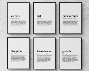 Motivational Definitions Funny Set of 6 Prints, Inspirational Wall Art | Printable Digital Download