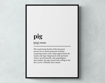 Pig Definition Print, Funny Farm Wall Art, Farm Gift