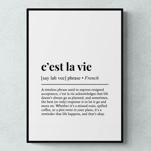 C&#39;est La Vie French Word Definition French Gift Wall Art Print | Printable Digital Download