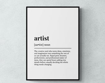 Artist Definition Print, Funny Art Studio Wall Art, Painter Gift | Printable Digital Download