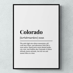 Colorado Definition Print, Funny USA Wall Art, American Travel Gift