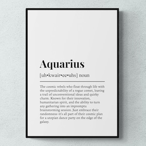 Aquarius Zodiac Sign Funny Definition Astrology  Gift Wall Art Print | Printable Digital Download