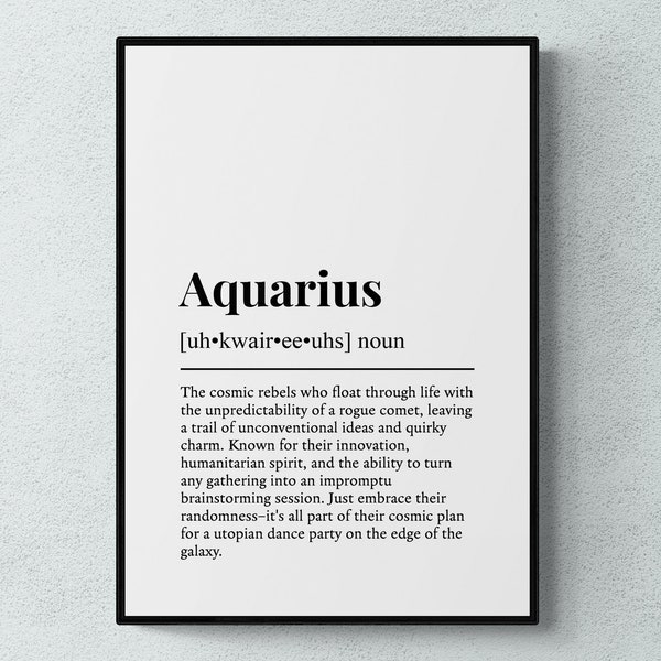 Aquarius Zodiac Sign Funny Definition Astrology  Gift Wall Art Print | Printable Digital Download