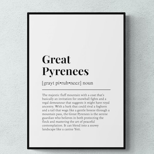 Great Pyrenees Definition Print, Funny Pet Wall Art, Dog Gift | Printable Digital Download image 1