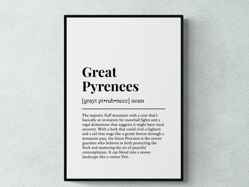 Great Pyrenees Definition Print, Funny Pet Wall Art, Dog Gift | Printable Digital Download image 1