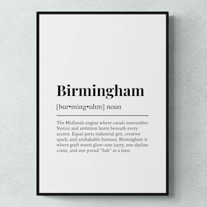 Birmingham Funny Definition Place West Midlands Gift Wall Art Print | Printable Digital Download