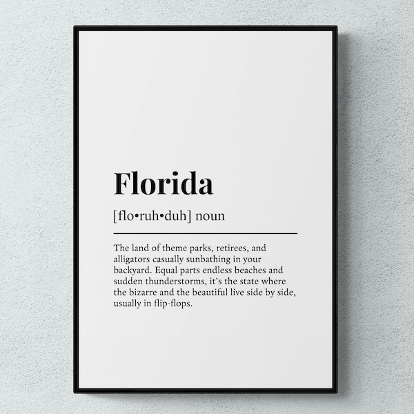 Lámina con la definición de Florida, divertida lámina decorativa de EE. UU. para pared, decoración americana para el hogar, regalo de viaje / descarga digital imprimible