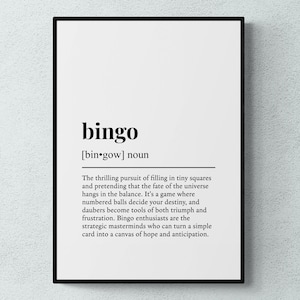 Bingo Engraçado Definição Passatempo Presente Arte de Parede Impressão | Download Digital Imprimível