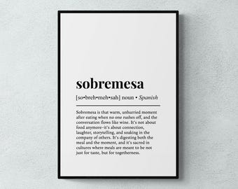 Sobremesa Definition Print, Spanish Word Wall Art, Kitchen Gift | Printable Digital Download