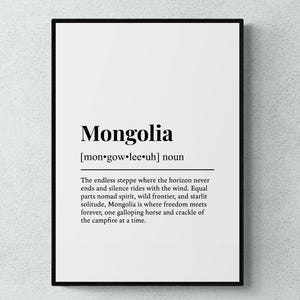 Mongolia Funny Definition Place Asia Gift Wall Art Print | Printable Digital Download