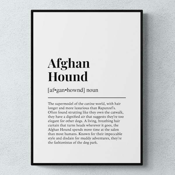 Afghan Hound Funny Definition Dog Wall Art Print | Printable Digital Download