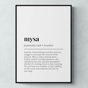 Mysa Swedish Word Definition Scandinavian Gift Wall Art Print | Printable Digital Download