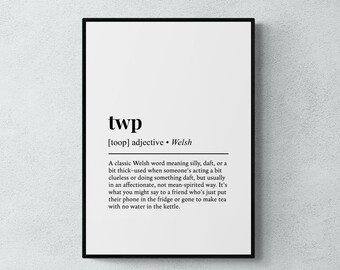 Twp Definition Print, Welsh Word Wall Art, Insult Gift | Printable Digital Download