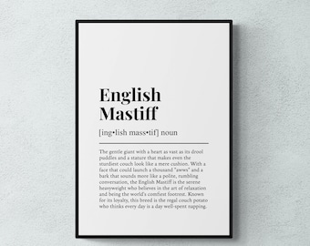 English Mastiff Definition Print, Funny Pet Wall Art, Dog Gift | Printable Digital Download