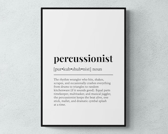 Percussionist Definition Print, Funny Percussion Wall Art, Drum Gift | Printable Digital Download