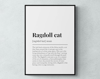 Lámina con la definición de gato Ragdoll, divertida lámina decorativa de gatos para pared, regalo para amantes de los gatos Ragdoll / descarga digital imprimible