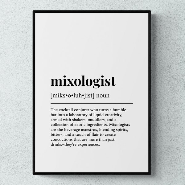 Mixologist Funny Definition Hobby Gift Wall Art Print | Printable Digital Download
