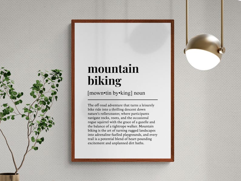 Lámina con la definición de ciclismo de montaña, divertida lámina decorativa para pared sobre ciclismo, regalo para ciclistas de montaña / descarga digital imprimible imagen 2