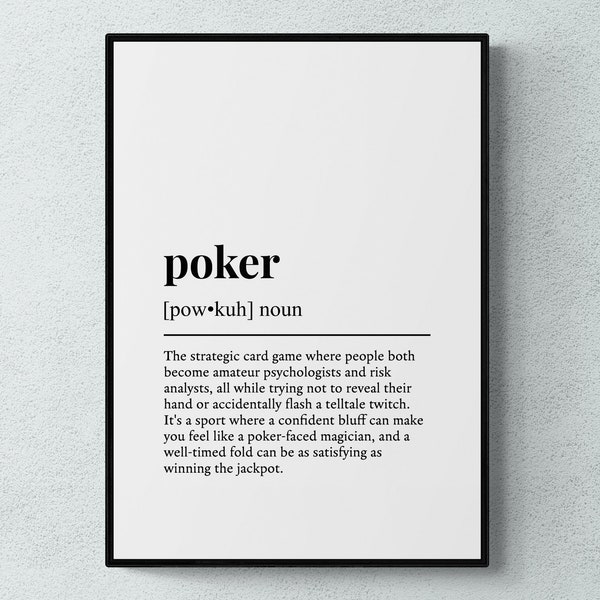 Poker Funny Definition Hobby Gift Wall Art Print | Printable Digital Download