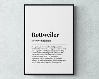 Rottweiler definitionstryck, rolig hundväggkonst, Rottie-present | Utskrivbar digital nedladdning