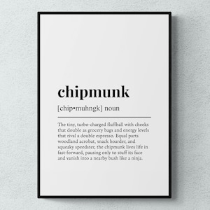 Chipmunk Funny Definition Gift Wall Art Print | Printable Digital Download