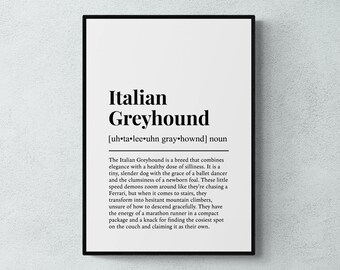 Stampa con definizione di levriero italiano, divertente decorazione murale con cane, regalo per amanti del levriero / Download digitale stampabile