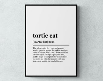 Definitie van een schildpadkat (Tortie Cat) - Grappige muurdecoratie met een kat in schildpadmotief | Printbare digitale download