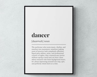 Dancer Definition Print, Funny Dance Studio Wall Art, Dance Gift | Printable Digital Download