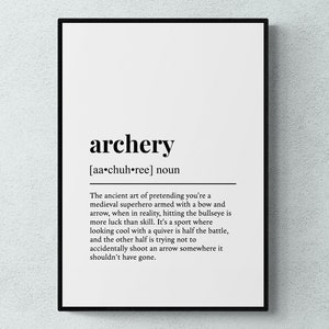Bogenschießen Lustig Definition Hobby Geschenk Wand Kunst Druck | Druckbare digitale Datei