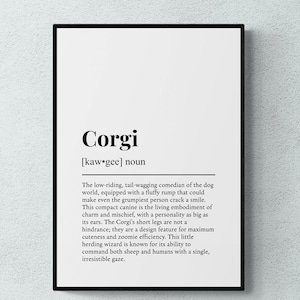 Corgi Funny Definition Dog Wall Art Print | Printable Digital Download