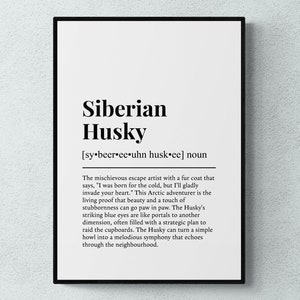 Siberian Husky Lustig Definition Hund Wand Kunst Druck | Druckbare digitale Datei