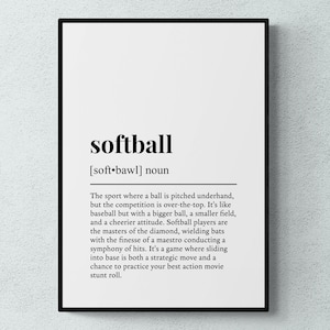 Softball Definizione Divertente Sport Regalo Stampa Artistica da Parete / Download Digitale Stampabile