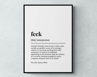 Feck Definition Print, Irish Word Wall Art, Gaelic Gift | Printable Digital Download