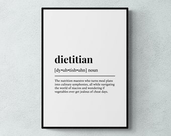 Dietitian Definition Print, Funny Health Wall Art, Office Decor, Nutritionist Gift | Printable Digital Download