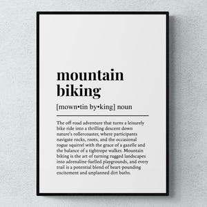 Lámina con la definición de ciclismo de montaña, divertida lámina decorativa para pared sobre ciclismo, regalo para ciclistas de montaña / descarga digital imprimible imagen 1