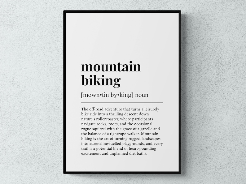 Lámina con la definición de ciclismo de montaña, divertida lámina decorativa para pared sobre ciclismo, regalo para ciclistas de montaña / descarga digital imprimible imagen 1