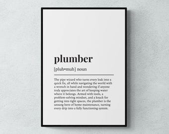 Plumber Definition Print, Funny Workshop Wall Art, Office Decor, Plumbing Gift | Printable Digital Download