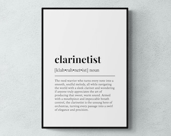 Clarinetist Definition Print, Funny Instrument Wall Art, Office Decor, Clarinet Gift | Printable Digital Download