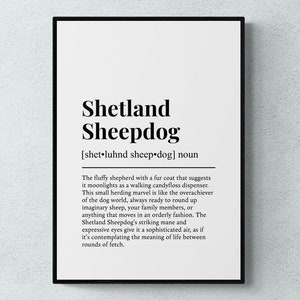 Shetland Shetland Sheepdog Lustig Definition Hundewand Kunst | Druckbare digitale Datei
