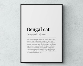 Bengal Cat Definition Print, Funny Cat Wall Art, Bengal Gift | Printable Digital Download