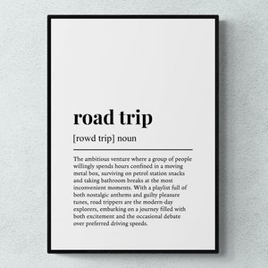 Road Trip Definition Print, Funny Adventure Wall Art, Wanderlust Gift | Printable Digital Download