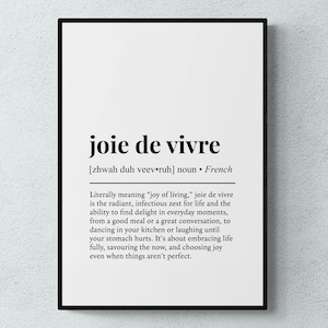 Joie De Vivre French Word Definition French Gift Wall Art Print | Printable Digital Download